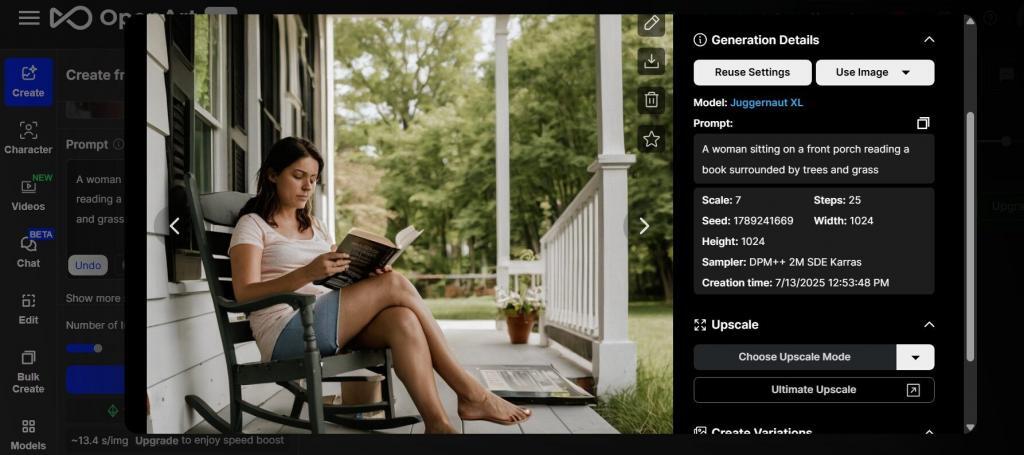 OpenArt woman reading a book AI generator