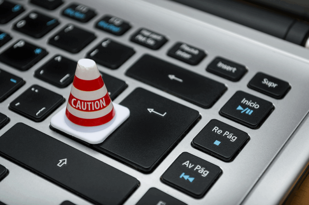 ransomware a caution sign over a laptop