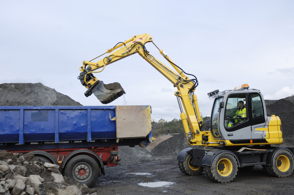 crane and dump truck