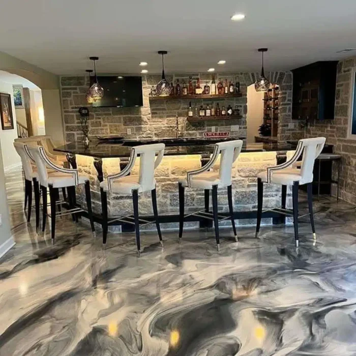 modern kitchen and epoxy flooring